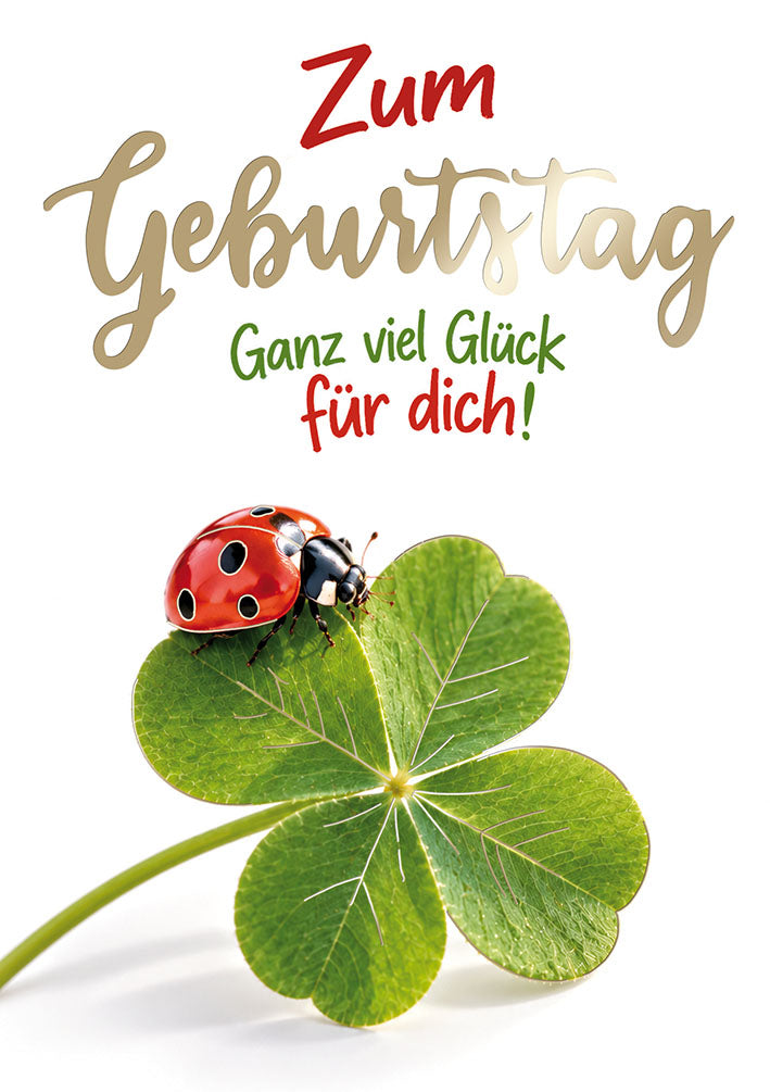 Sternstunden Geburtstagskarte „Kleeblatt mit Marienkäfer – Ganz viel Glück“