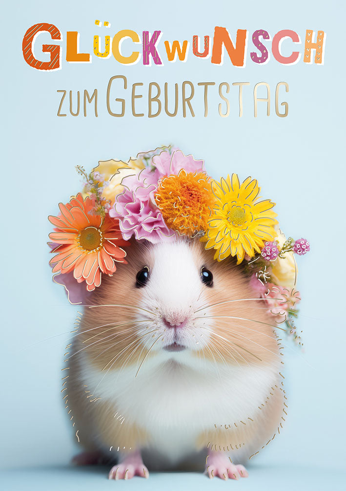 Sternstunden Geburtstagskarte „Meerschweinchen mit Blumenkranz“