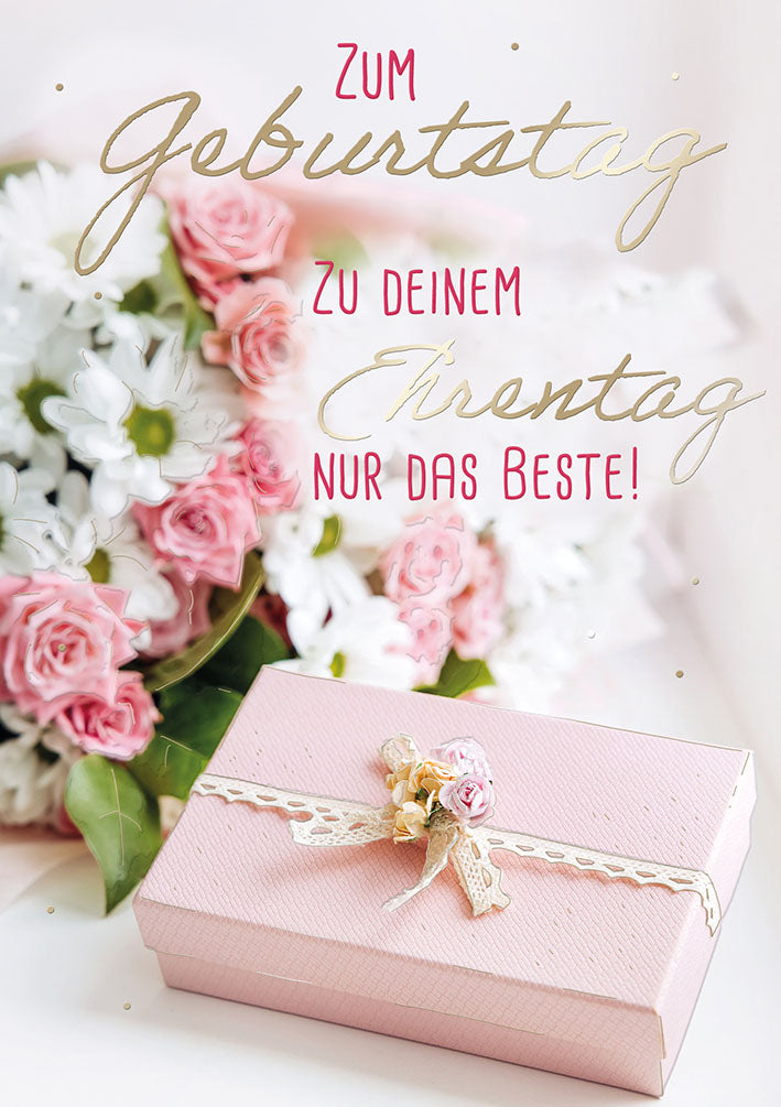 Sternstunden Geburtstagskarte „Rosen und Geschenk“
