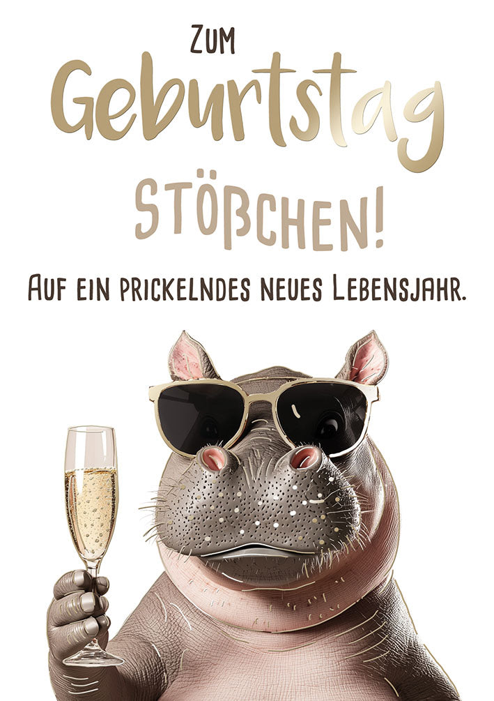 Sternstunden Geburtstagskarte „Nilpferd mit Sekt“