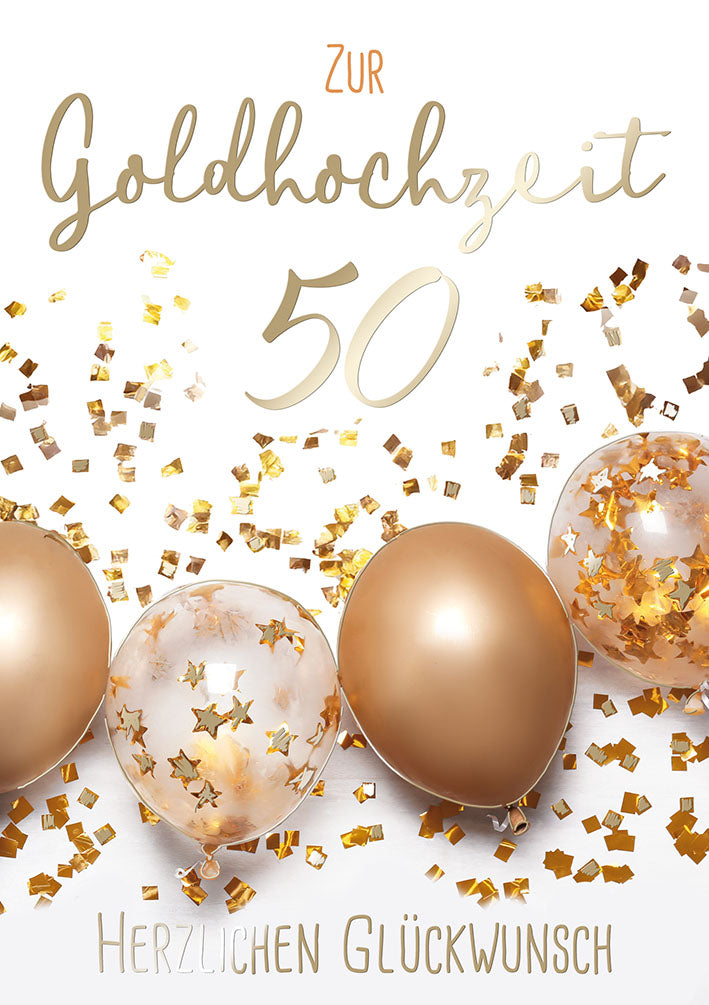 Sternstunden Karte zur Goldenen Hochzeit „Goldene Ballons“