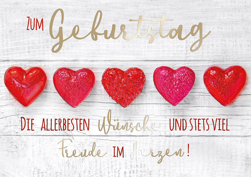 Sternstunden Geburtstagskarte „Fünf rote Herzen“