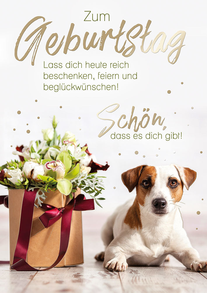 Sternstunden Geburtstagskarte „Welpe mit Blumen“