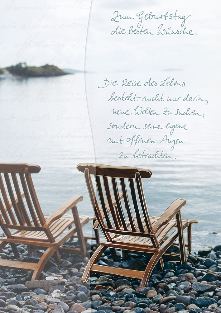 Blue Emotions Geburtstagskarte „Liegestühle am Meer“