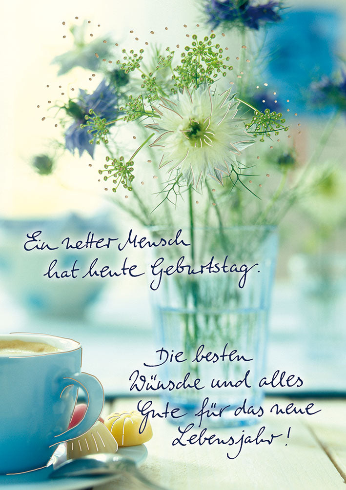 Blue Emotions Geburtstagskarte „Blumen im Glas“