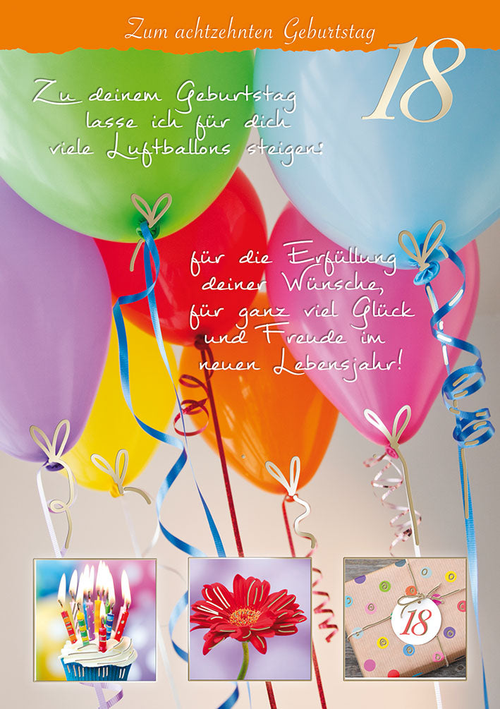 Blue Emotions Karte zum 18. Geburtstag „Luftballons“
