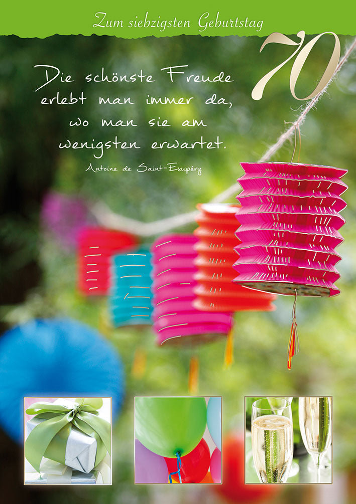 Blue Emotions Karte zum 70. Geburtstag „Lampions“