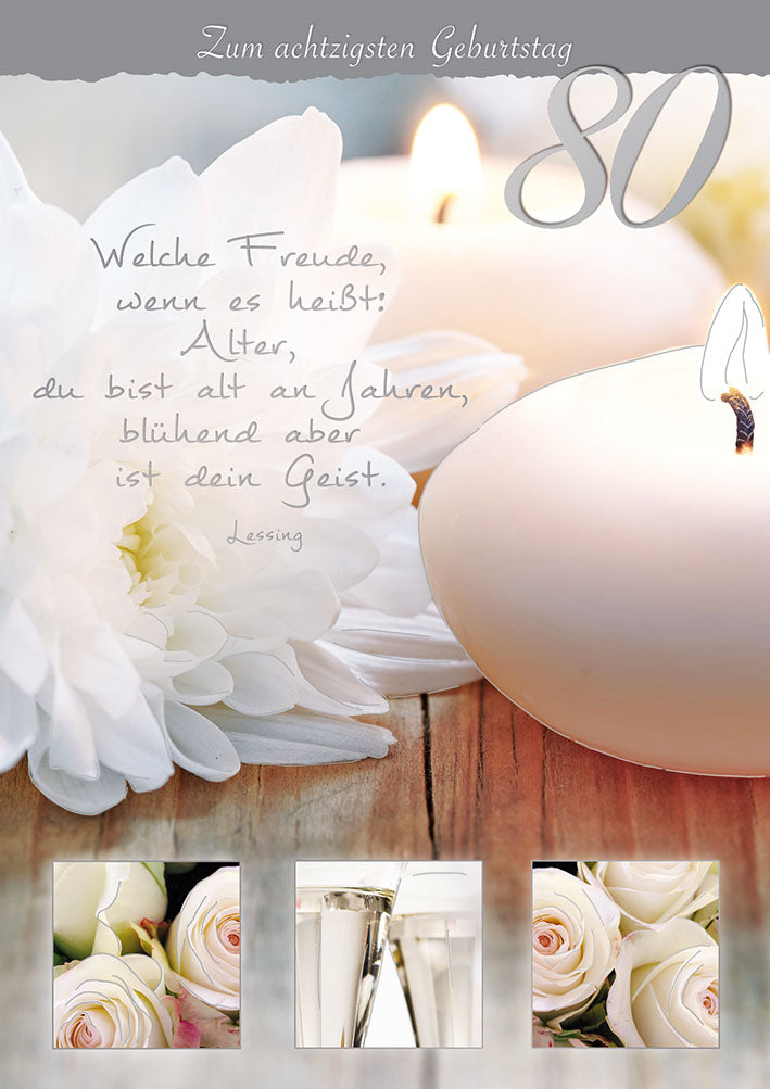 Blue Emotions Karte zum 80. Geburtstag „Kerzenlicht“