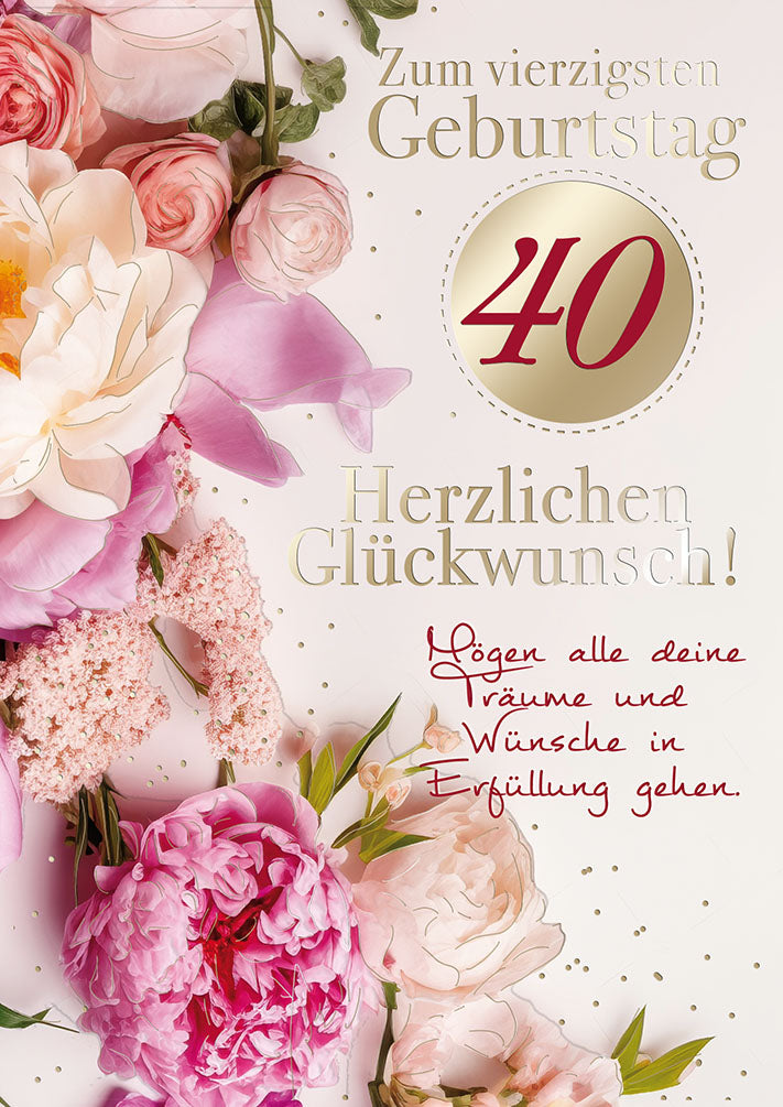 Blue Emotions Karte zum 40. Geburtstag „Rosen“