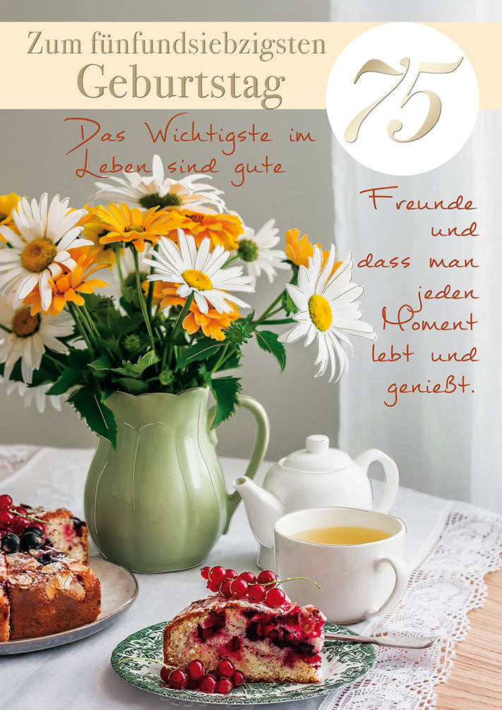 Blue Emotions Karte zum 75. Geburtstag „Gänseblümchen-Strauß“