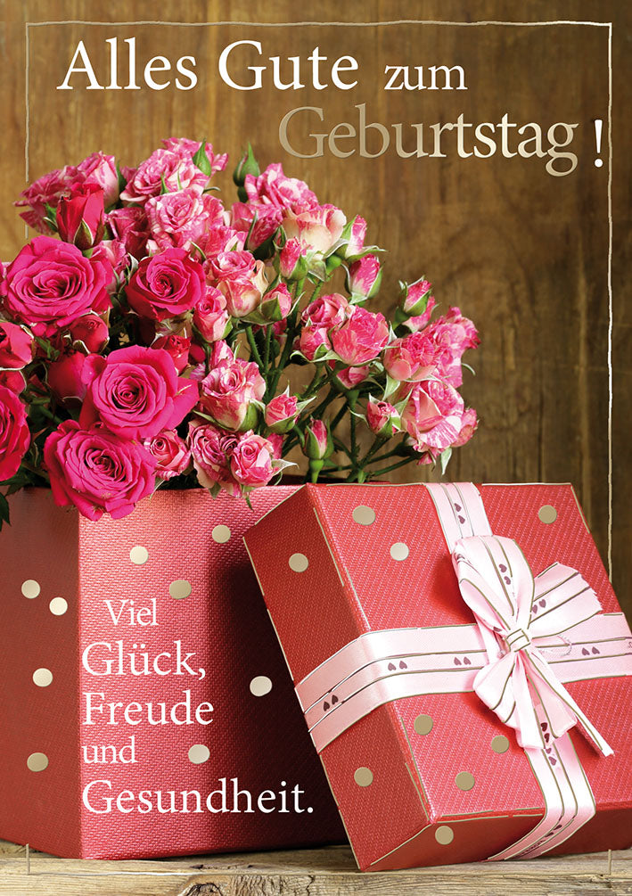 Blue Emotions Geburtstagskarte „Rosen und Geschenk“
