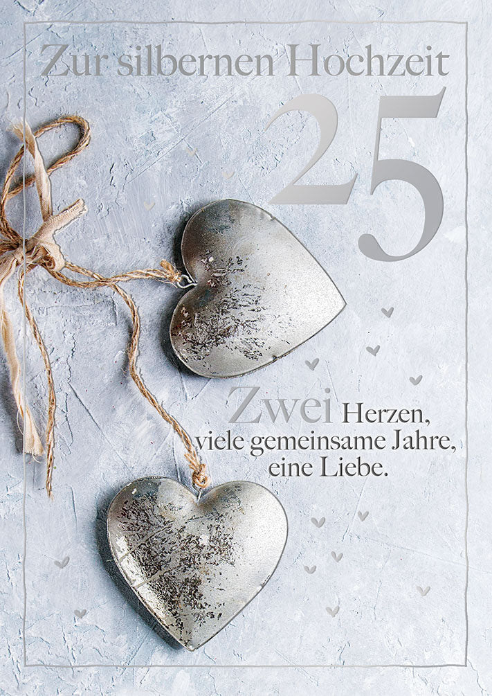 Blue Emotions Karte zur Silberhochzeit „Zwei Herzen“