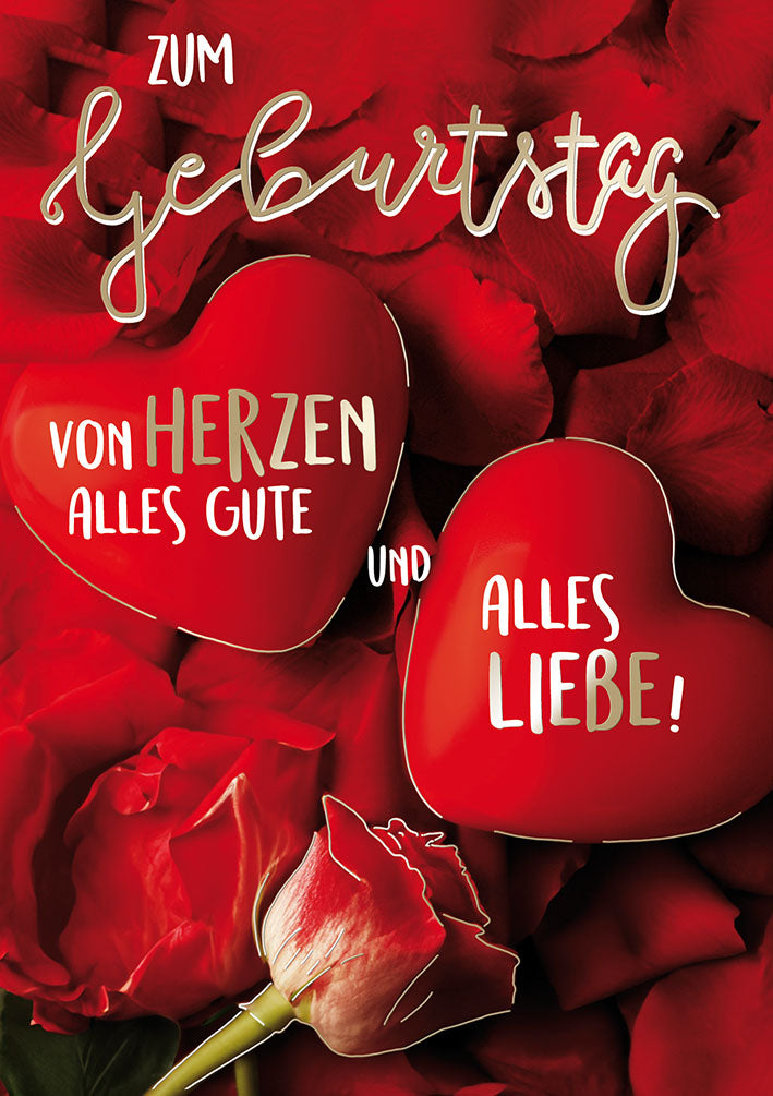 Mit freundlichen Grüßen Geburtstagskarte „Rosen und Herzen“