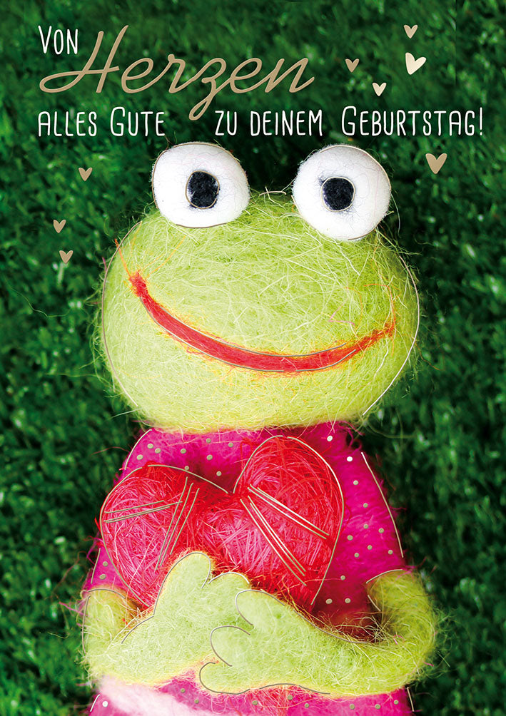 Mit freundlichen Grüßen Geburtstagskarte „Filzfrosch“