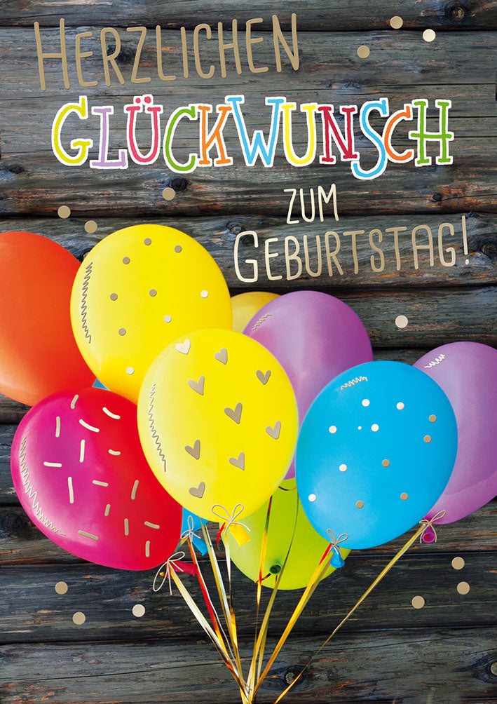 Mit freundlichen Grüßen Geburtstagskarte „Bunte Luftballons“