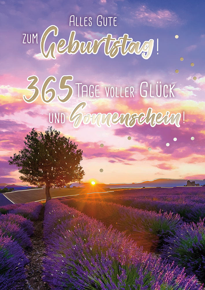 Mit freundlichen Grüßen Geburtstagskarte „Lavendelfeld“