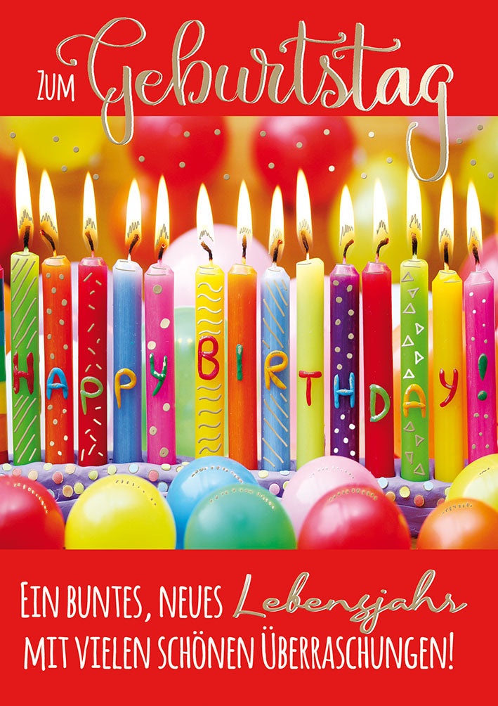 Mit freundlichen Grüßen Geburtstagskarte „Bunte Kerzen“