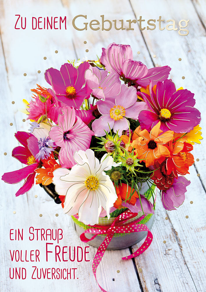 Mit freundlichen Grüßen Geburtstagskarte „Bunter Blumenstrauß“