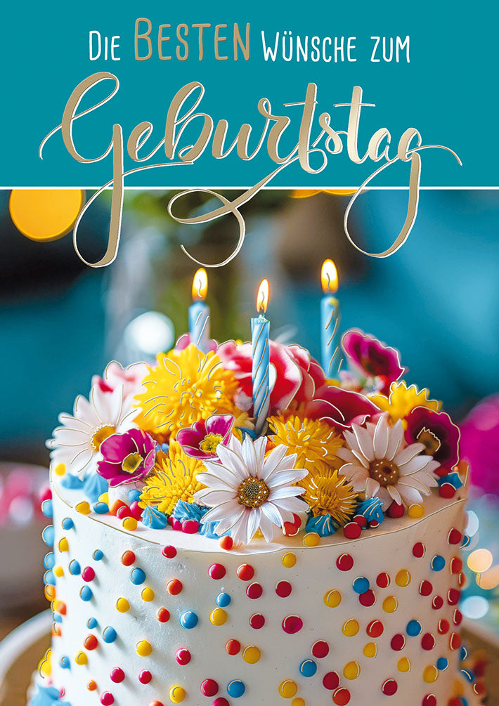 Mit freundlichen Grüßen Geburtstagskarte „Bunte Geburtstagstorte“