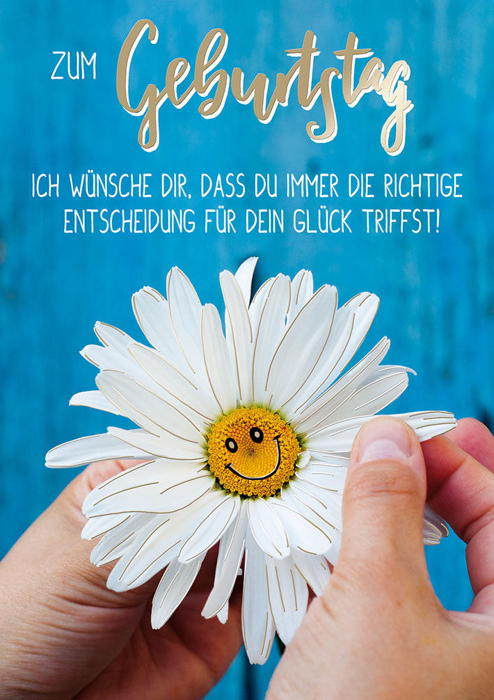 Mit freundlichen Grüßen Geburtstagskarte „Gänseblümchen-Smiley“