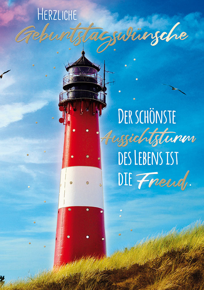 Mit freundlichen Grüßen Geburtstagskarte „Leuchtturm“