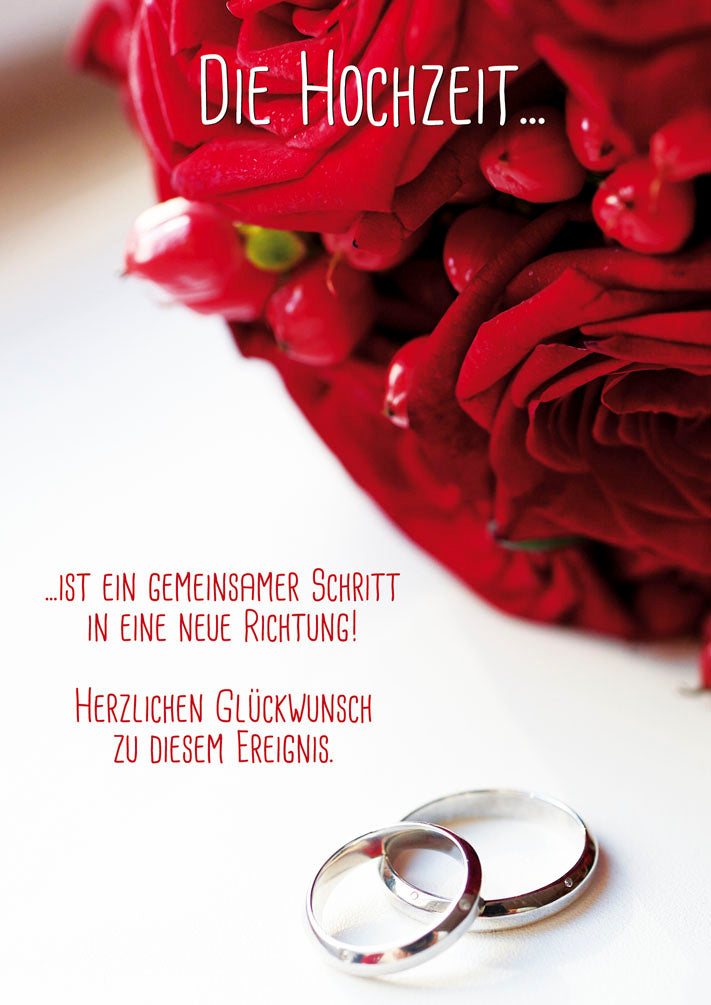 Mit freundlichen Grüßen Hochzeitskarte „Rosen und Ringe“