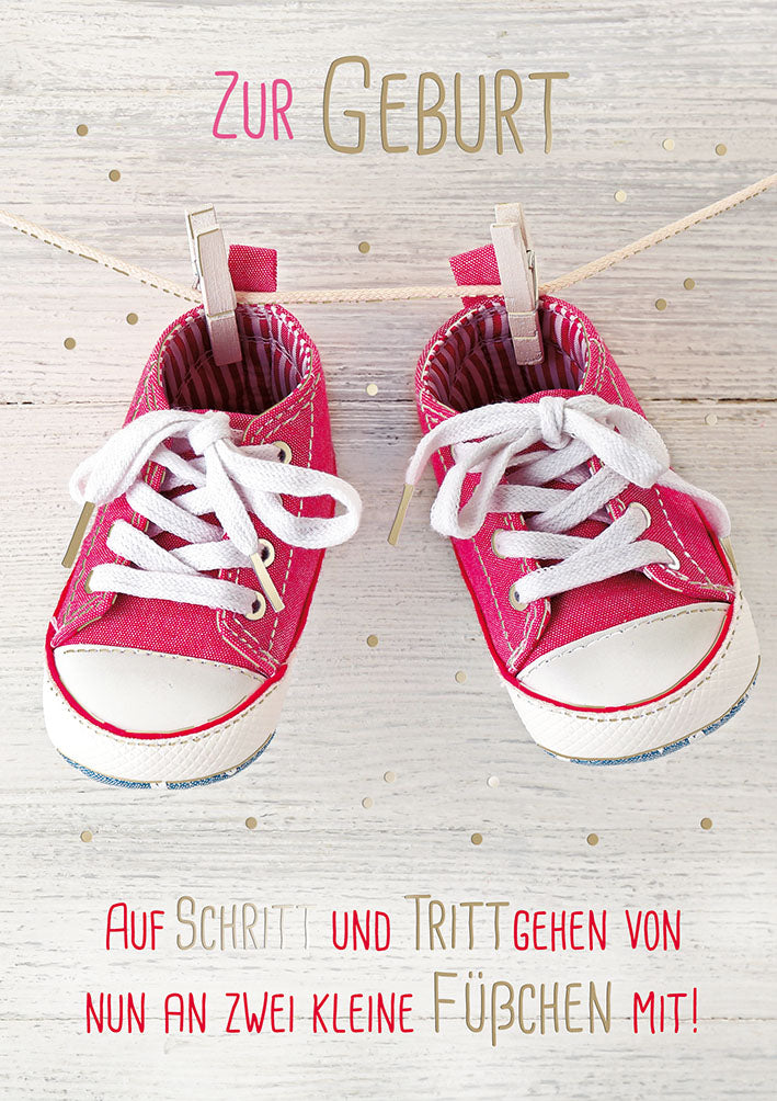 Mit freundlichen Grüßen Karte zur Geburt „Babyschuhe“