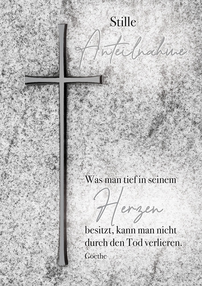 Mit freundlichen Grüßen Trauerkarte „Kreuz auf Stein“