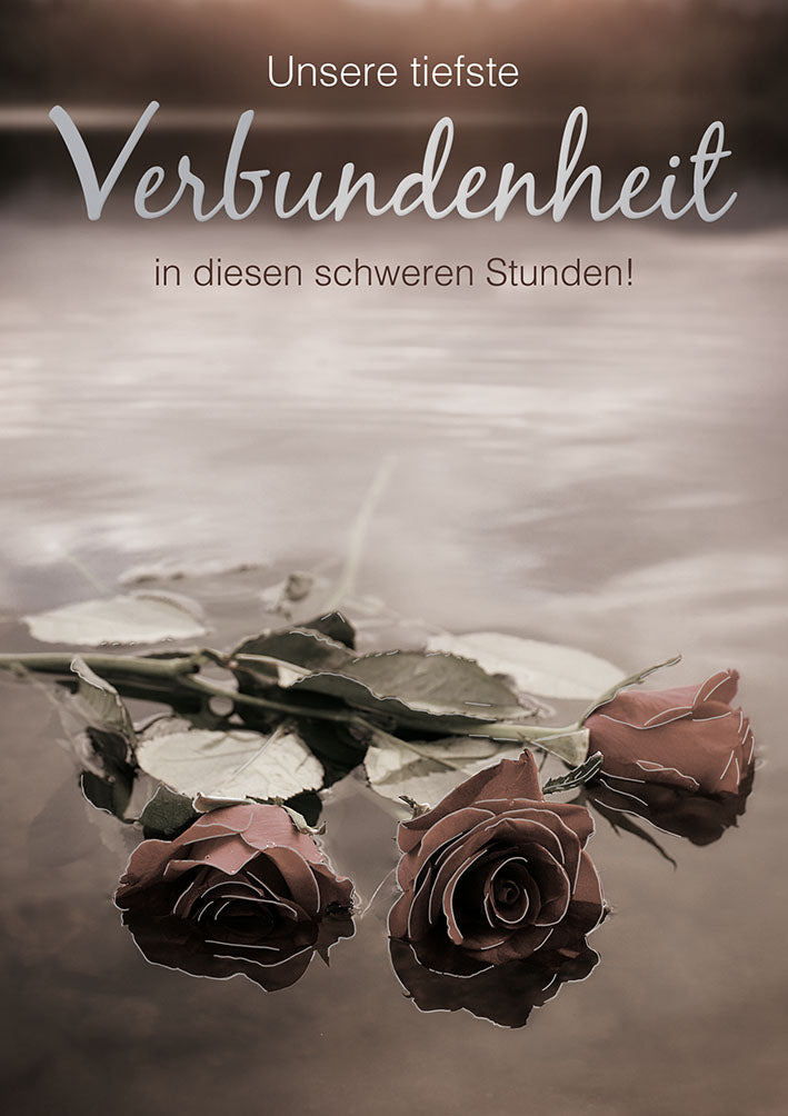 Mit freundlichen Grüßen Trauerkarte „Rosen auf dem Wasser“
