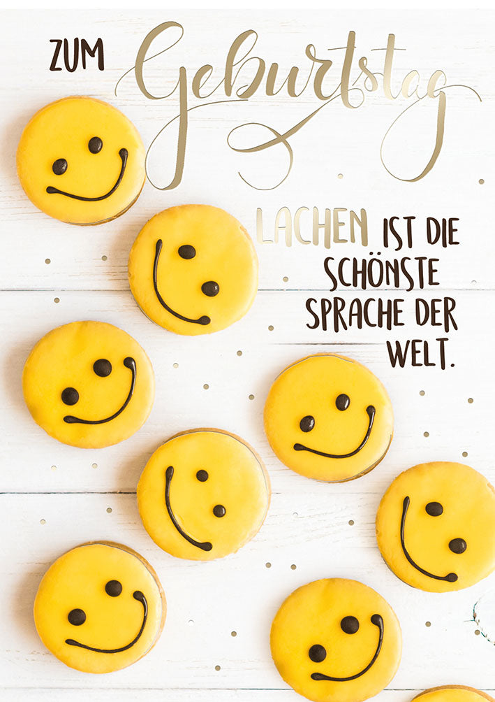 Mit freundlichen Grüßen Geburtstagskarte „Smiley-Kekse“