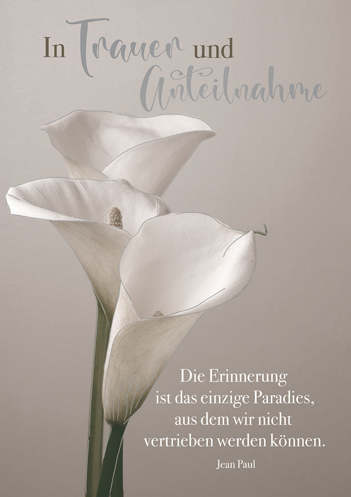 Mit freundlichen Grüßen Trauerkarte „Weiße Calla“