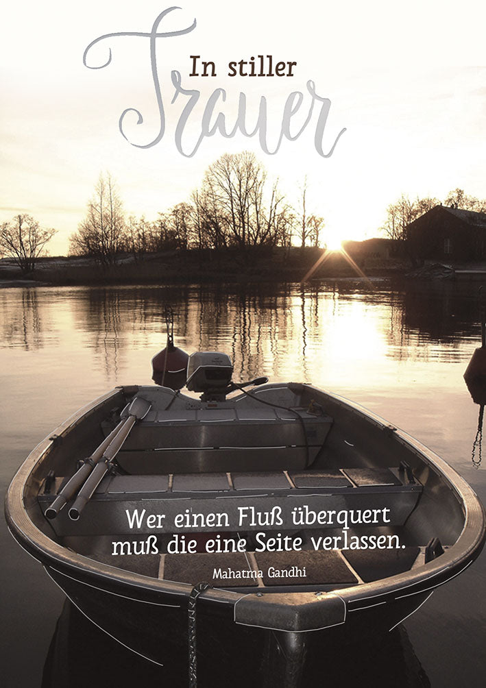 Mit freundlichen Grüßen Trauerkarte „Boot am See“