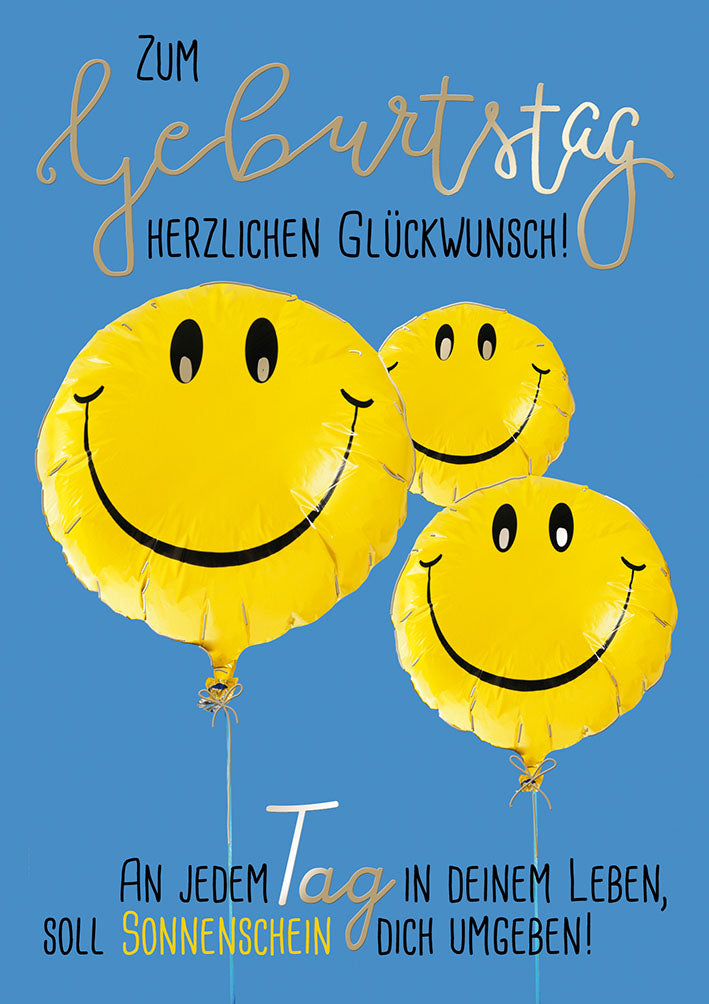 Mit freundlichen Grüßen Geburtstagskarte „Smiley-Ballons“