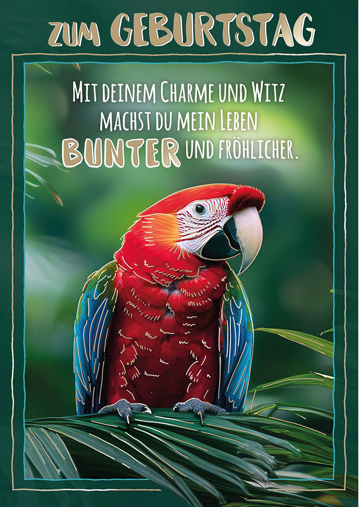 Wildcard Geburtstagskarte „Roter Ara“