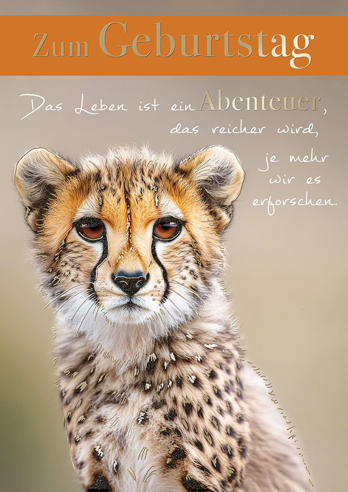 Wildcard Geburtstagskarte „Gepardenjunges“