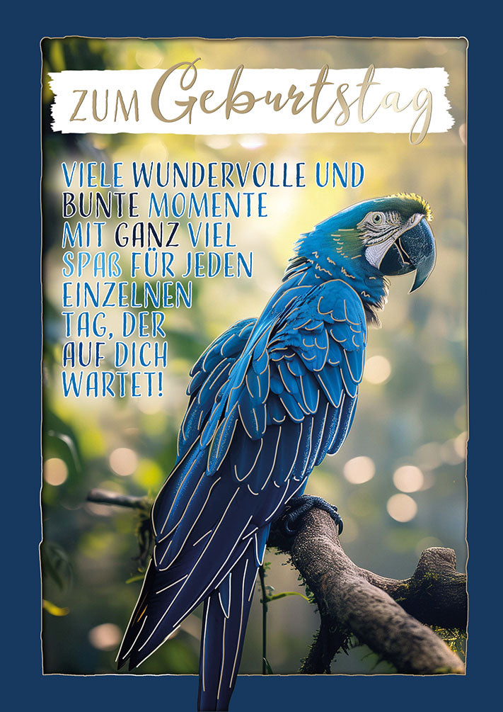 Wildcard Geburtstagskarte „Blauer Ara“