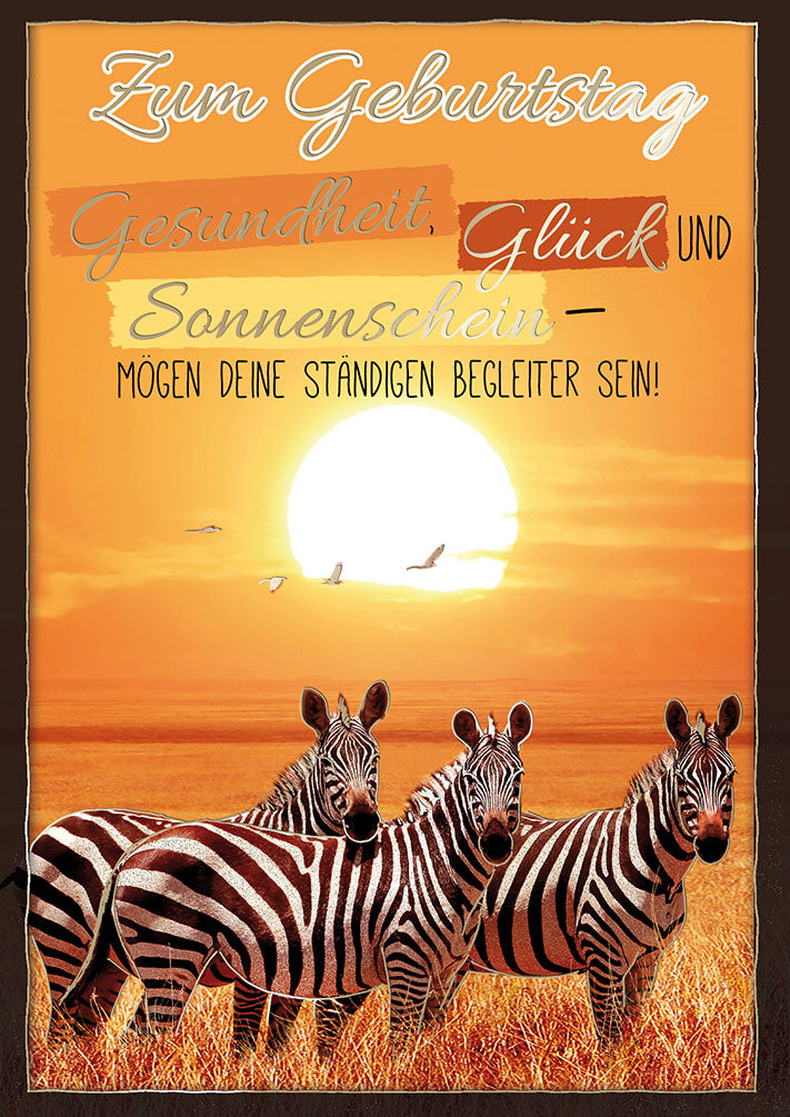 Wildcard Geburtstagskarte „Zebras im Sonnenuntergang“