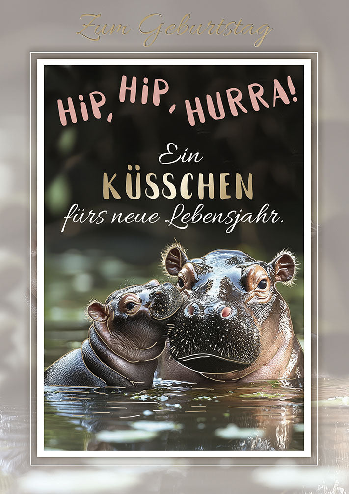 Wildcard Geburtstagskarte „Nilpferd-Küsschen“