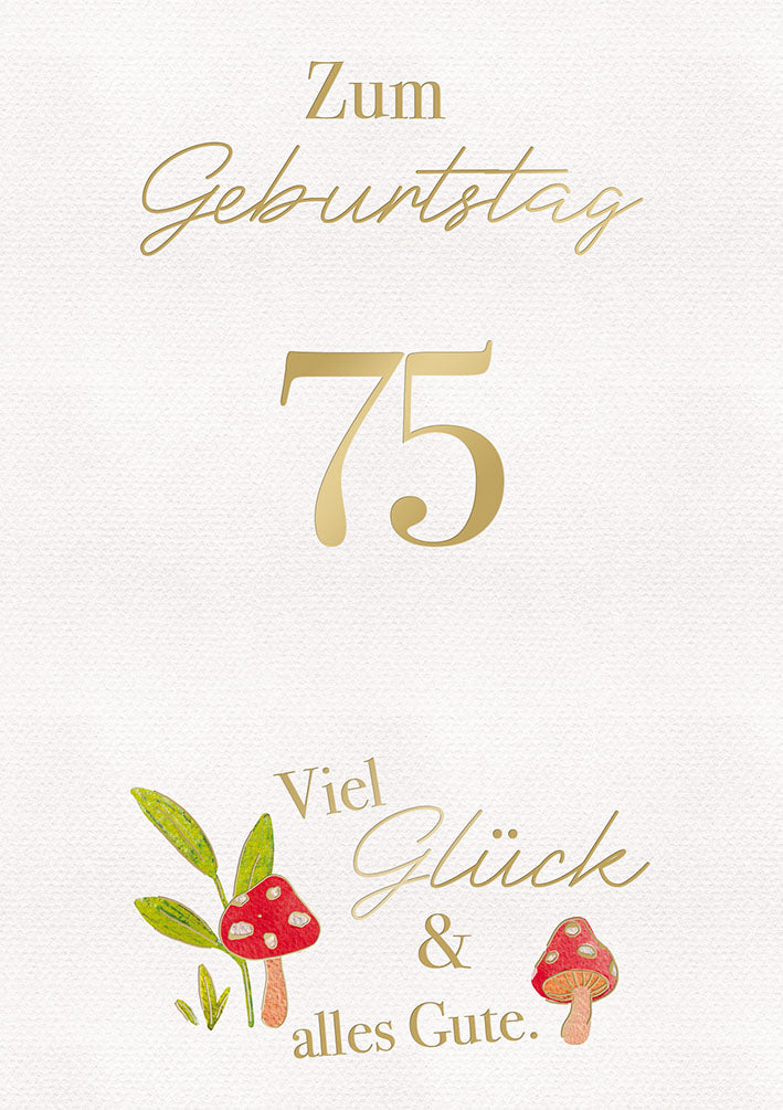 White Dreams Karte zum 75. Geburtstag „Fliegenpilze“