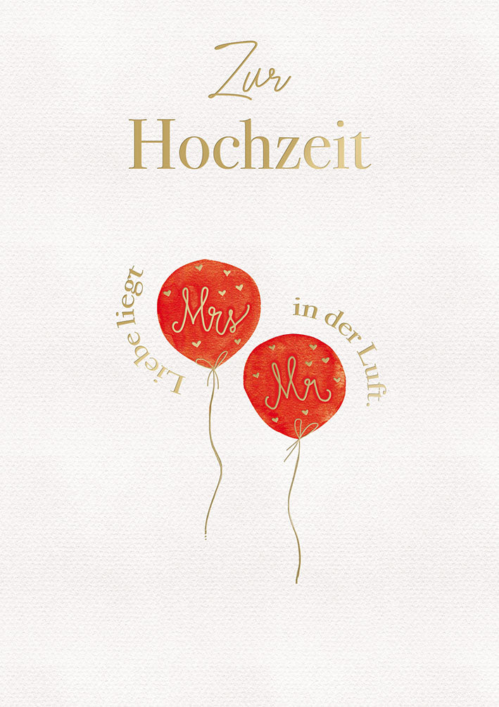 White Dreams Hochzeitskarte „Rote Herzballons“