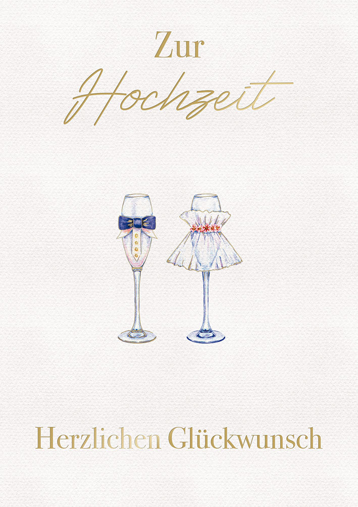 White Dreams Hochzeitskarte „Sektgläser im Anzug und Kleid“