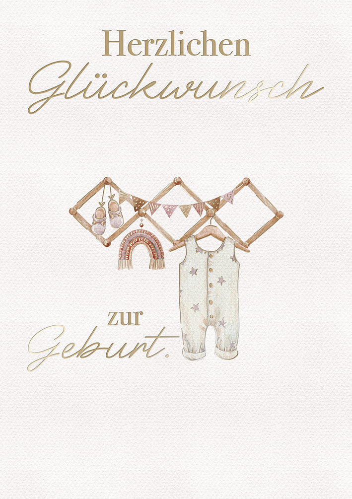 White Dreams Karte zur Geburt „Wimpel und Strampler“