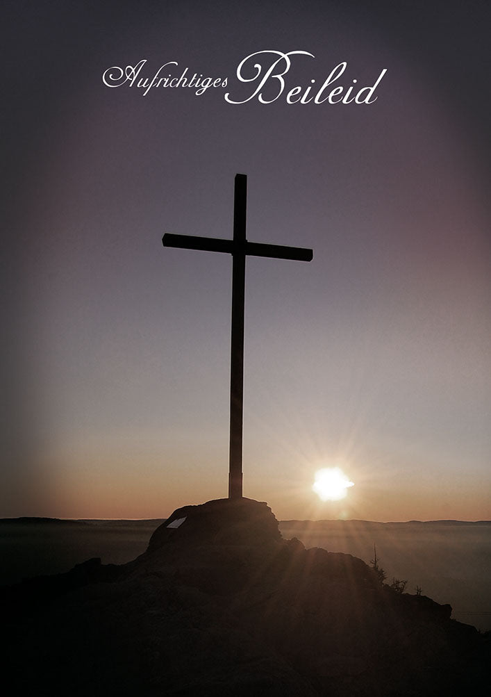 Trauerkarte „Kreuz im Sonnenuntergang“
