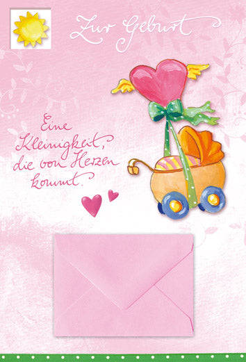 Geldkarte zur Geburt „Kinderwagen mit Herz“