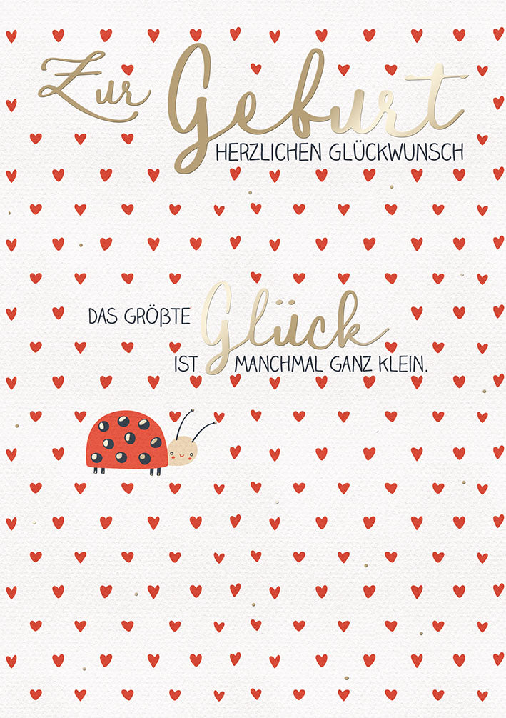 Karte zur Geburt „Marienkäfer und Herzchen“