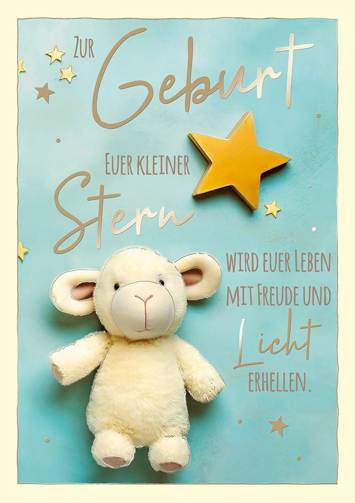 Karte zur Geburt „Schäfchen und Stern“