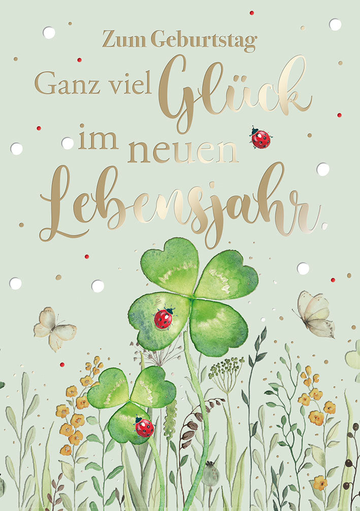 Geburtstagskarte „Glücksklee-Wiese“