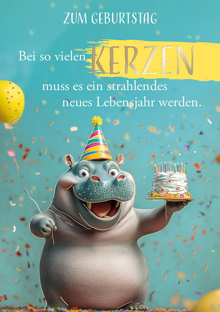 Hippo Birthday Geburtstagskarte „Kuchen mit Kerzen“