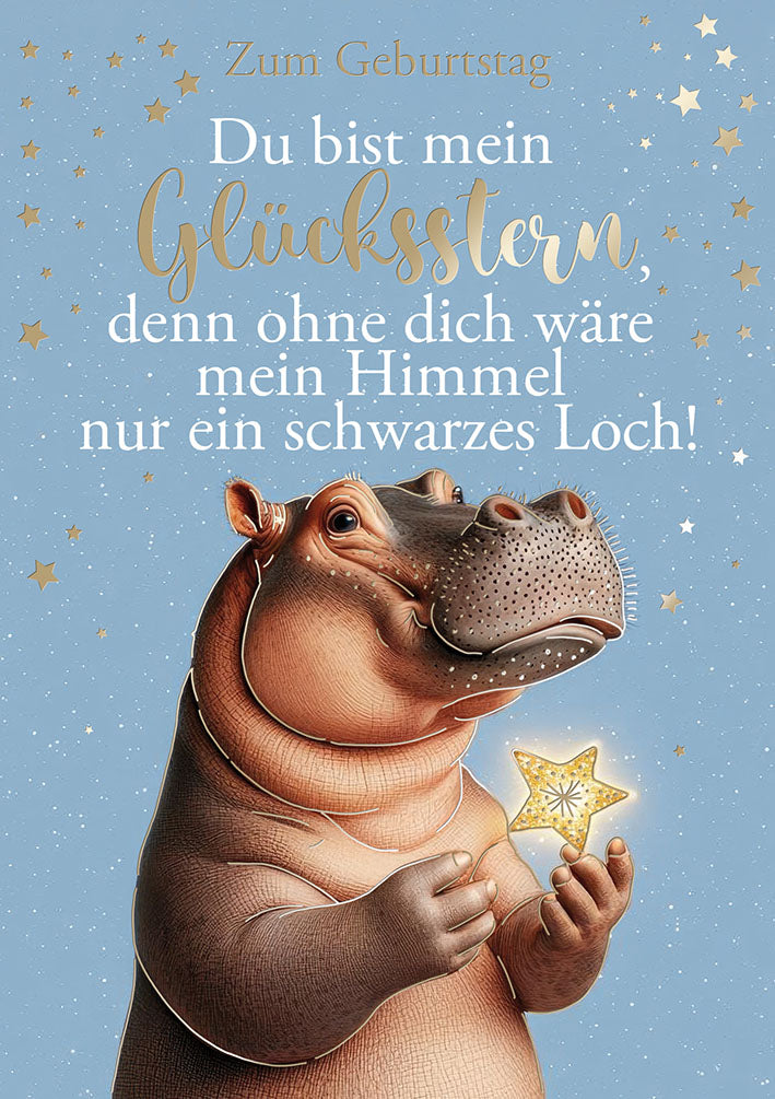 Hippo Birthday Geburtstagskarte „Glücksstern“
