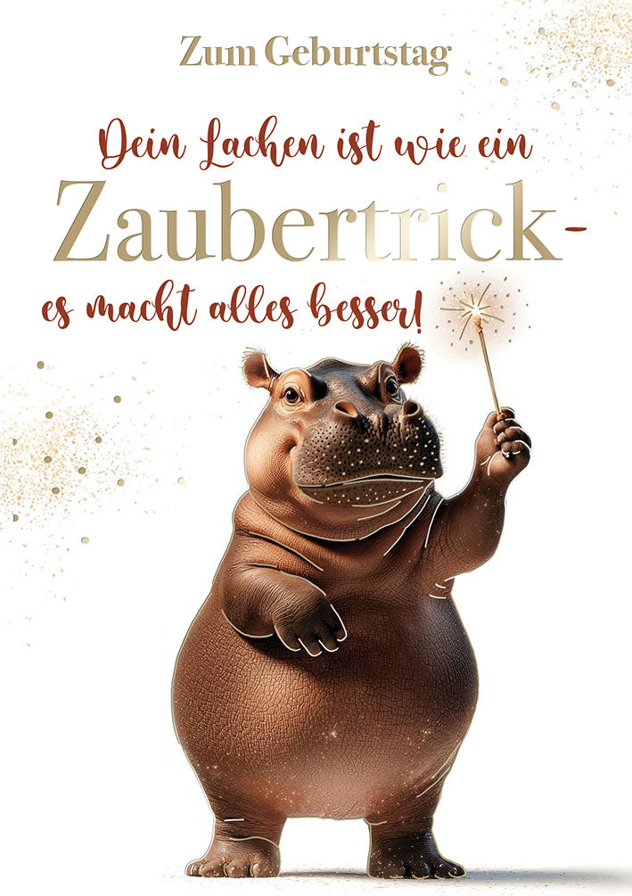 Hippo Birthday Geburtstagskarte „Zaubertrick“